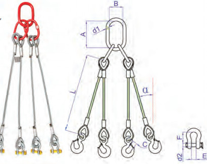 Gegalvaniseerd staal 48 mm 4 Way Draad touw Sling Lift Sling