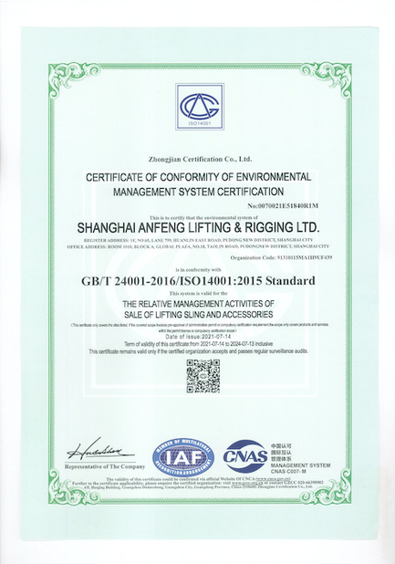 China Shanghai Anfeng Lifting &amp; Rigging LTD. Certificaten